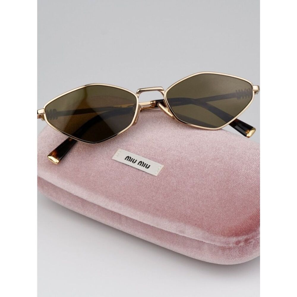 NEW Miu Miu MU56ZS 5AK09Z Gold Dark Brown Geometric Unisex Sunglasses MU 56ZS - Picture 3 of 14